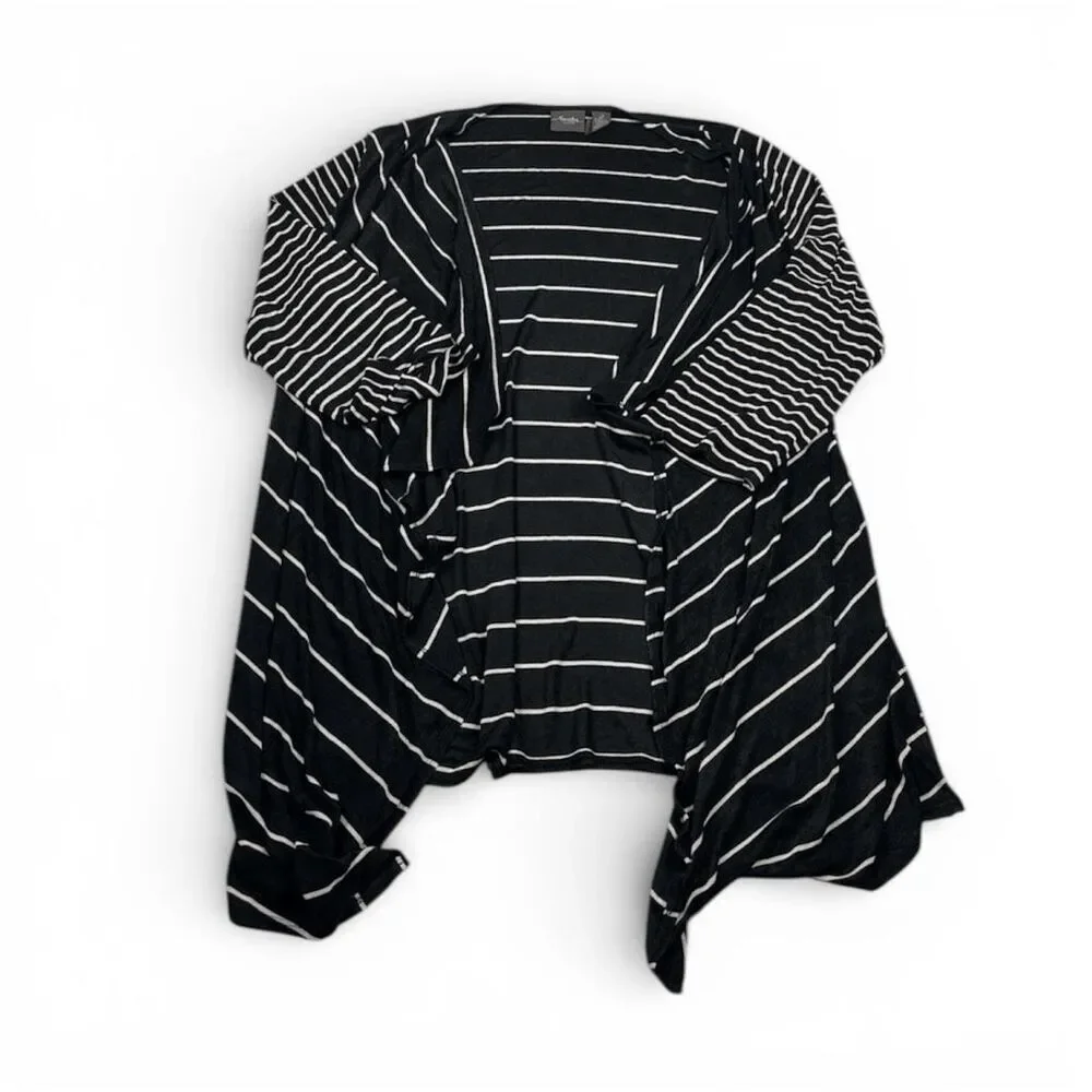 Chicos Travelers Cardigan Jacket Stripe Open Front Work Casual Stretchy 2 L FLAW